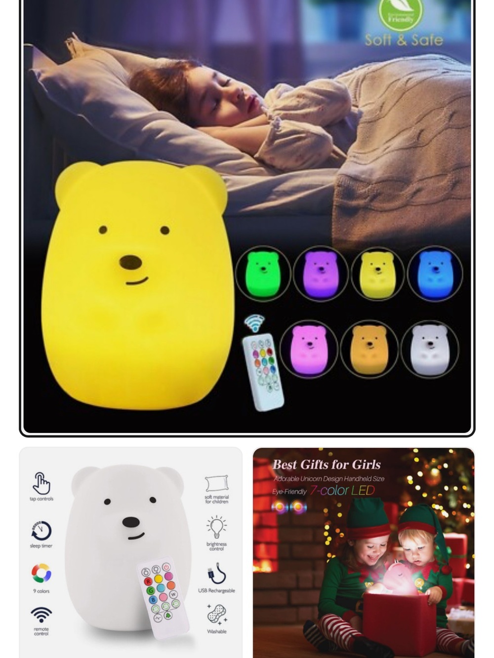 Cute Bear LED Night Light for Kids – Multicolor Remote-Controlled